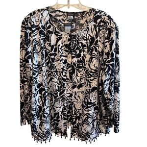 MSK Women's 2 Piece Tank Jacket Black White Floral Sequin Beaded Plus Sz. 3X